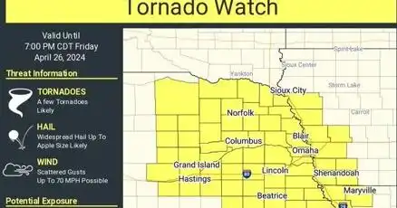 Tornado Watch in Lincoln and Southeast Nebraska until 7 p.m.