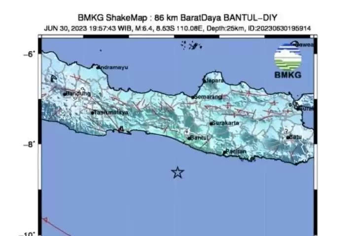 BMKG reports 44 aftershocks following a 6.4-m earthquake in Southern Yogyakarta