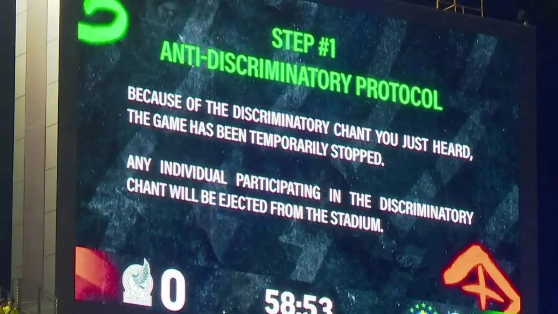 Brazil Mexico game suspended homophobic chanting fans warning