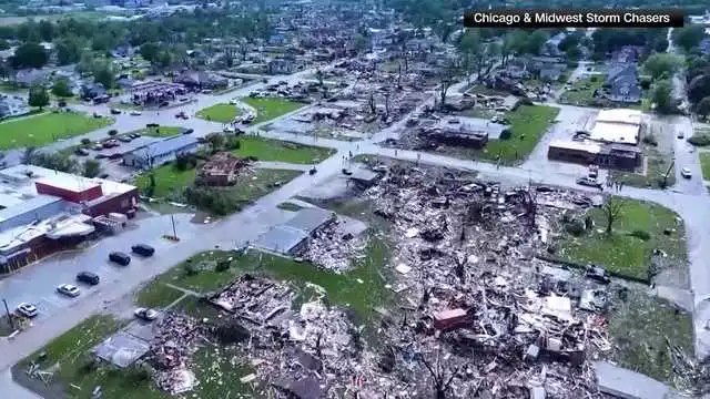 Drone video Greenfield Iowa tornado shows destruction path deadly