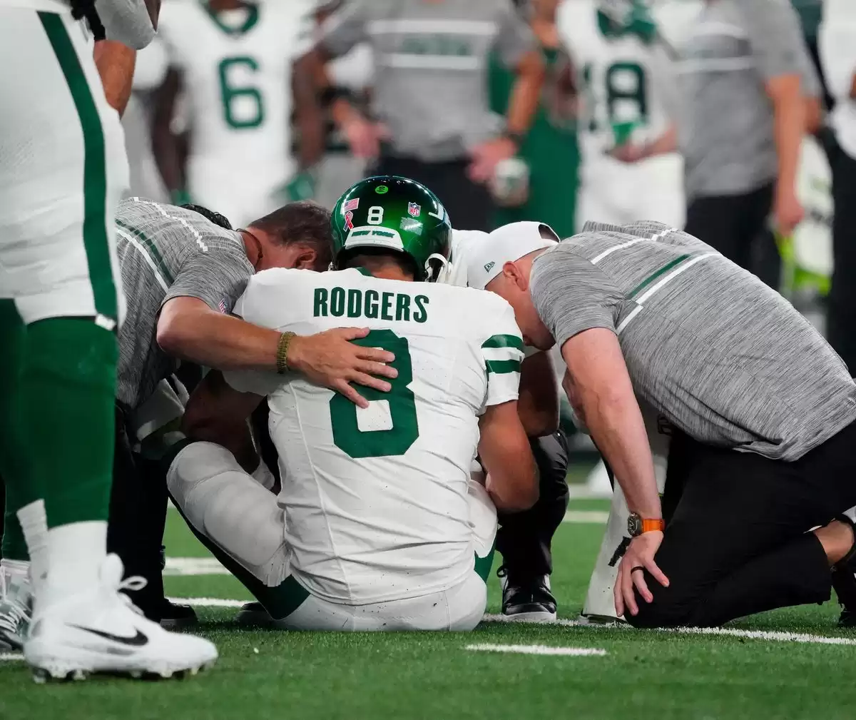 Jets Quarterback Aaron Rodgers Tears Left Achilles Tendon, Potentially Ruling Him Out for the Season