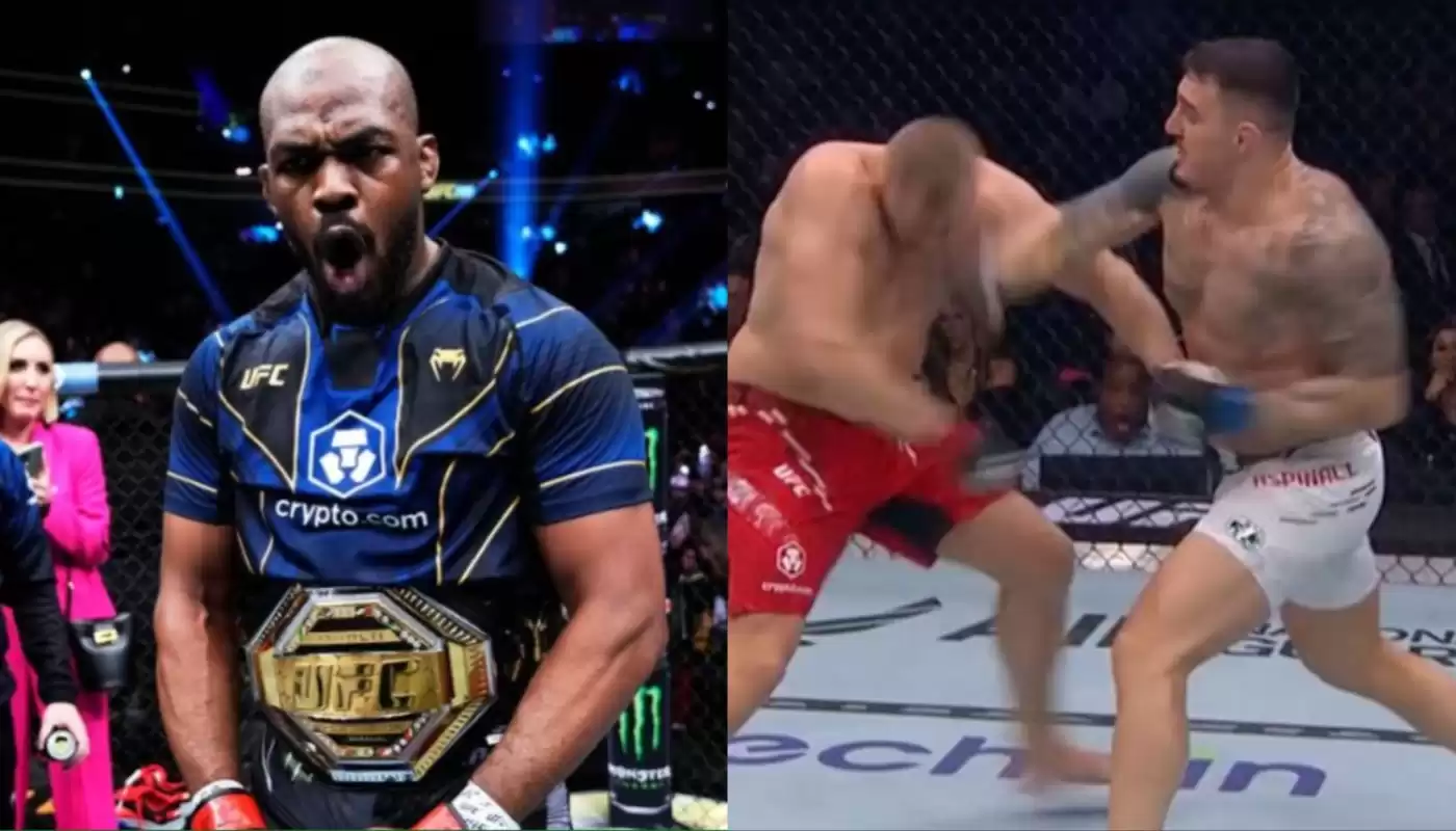Jon Jones reacts to Tom Aspinall UFC 295 knockout of Sergei Pavlovich