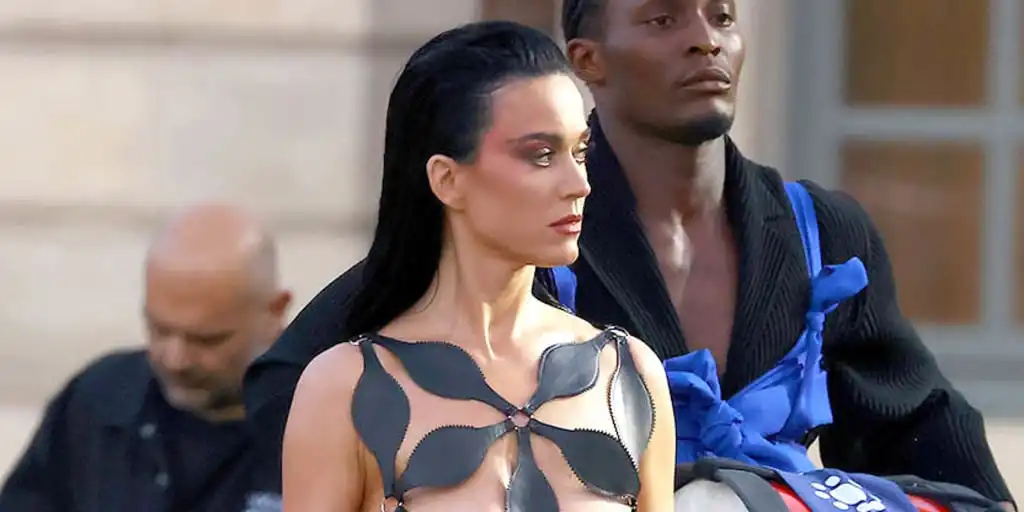 Katy Perry stuns in geometric naked dress at Paris fashion event
