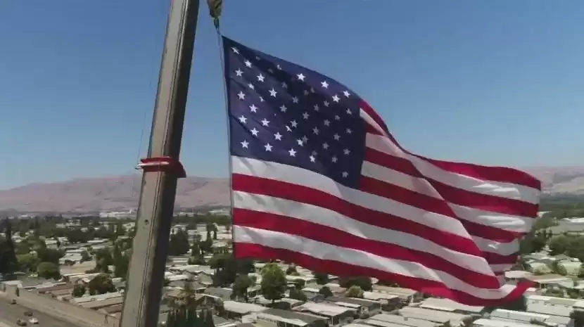 KION546: San Jose Crane Company Honors Vietnam Vet on 4th of July with 1,800 Square Foot American Flag