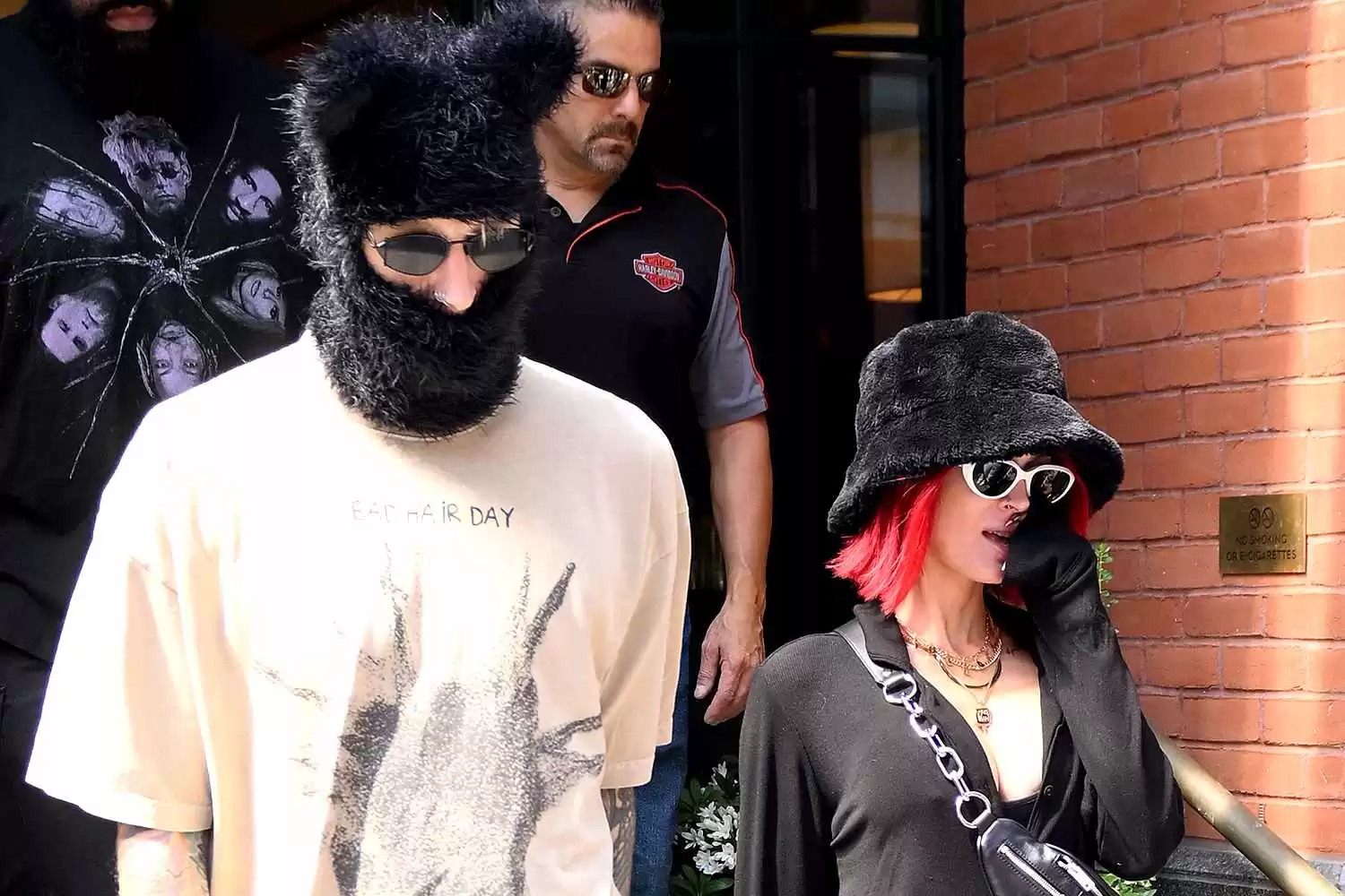 Machine Gun Kelly and Megan Fox Beat the NYC Heat Advisory with Black Furry Headgear